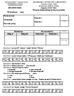 Đề thi IOE cấp trường Tiếng anh lớp 6 - Năm học 2014-2015 - Sở GD & ĐT Đồng Tháp